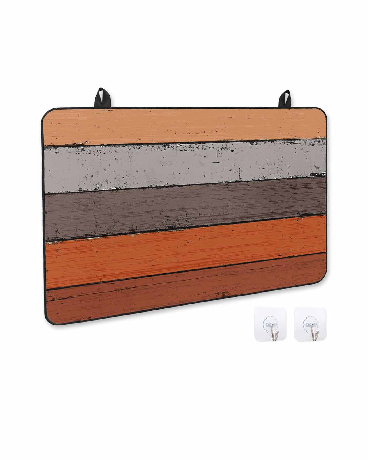 nqOlkjepod Large Induction Cooktop Protector Mat 24"x21", Burnt Orange Grey Stove Top Covers for Electric Stove, Vintage Stripe Farmhouse Wood Grain Stove Burner Cover Mats, Glass Top Stove Cover