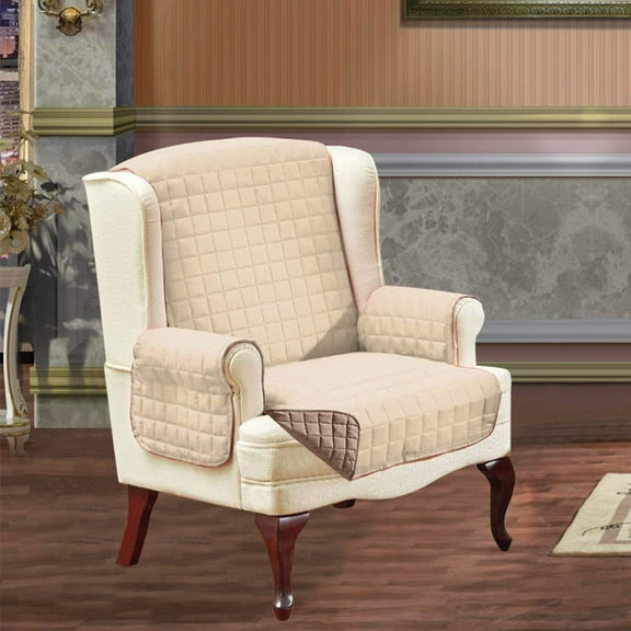 Reversible Furniture Protector Slipcover/Furniture Protector Great for Pets & Children with STRAPS TO PREVENT SLIPPING OFF, Wing Chair, Cream/Taupe