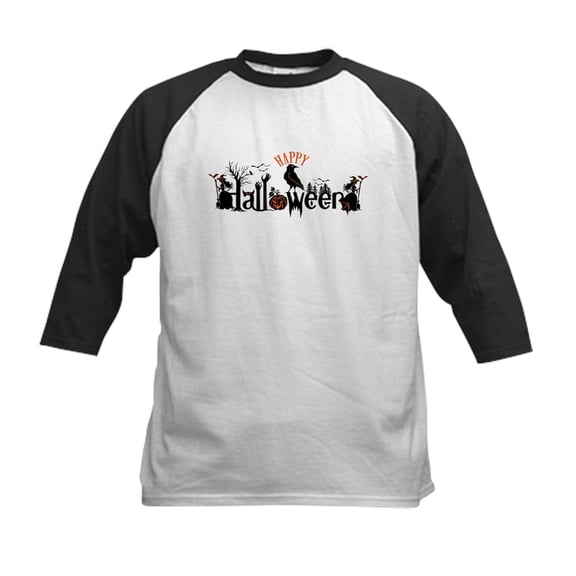 CafePress - Happy Halloween Black & Orange Spo Baseball Jersey - Kids Cotton Baseball Jersey, 3/4 Sleeve Shirt
