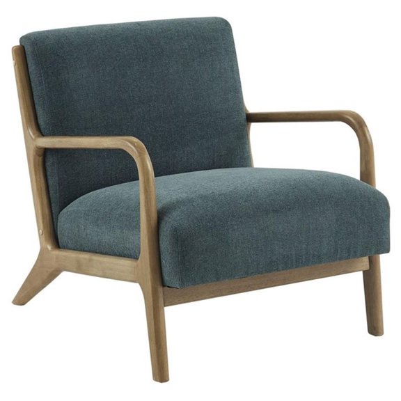 Maklaine 29" Fabric and Solid Wood Lounge Chair in Blue/Natural