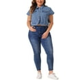 thumbnail image 2 of Agnes Orinda Plus Size Denim Vest for Women Y2K Button Down Tops Cap Short Sleeve Jean Jacket Streetwear Light Blue 3X, 2 of 6