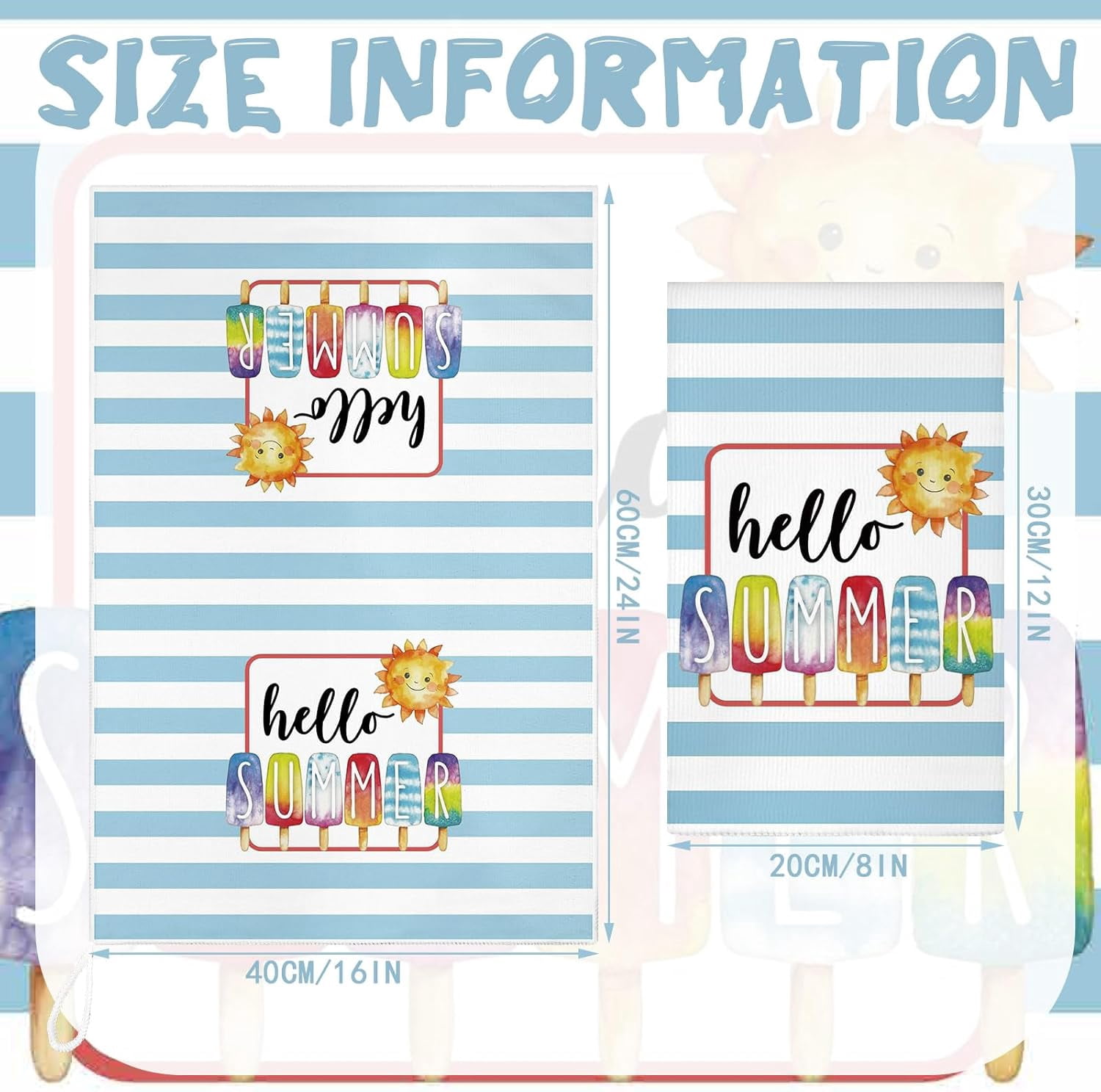 6 Pcs Summer Kitchen Towels Watermelon Gnome Tea Dishtowels 24 x 16 Inch Farmhouse Absorbent Blue White Stripe Hello Summer Hand Bathroom Towels for Kitchen Bathroom Decor