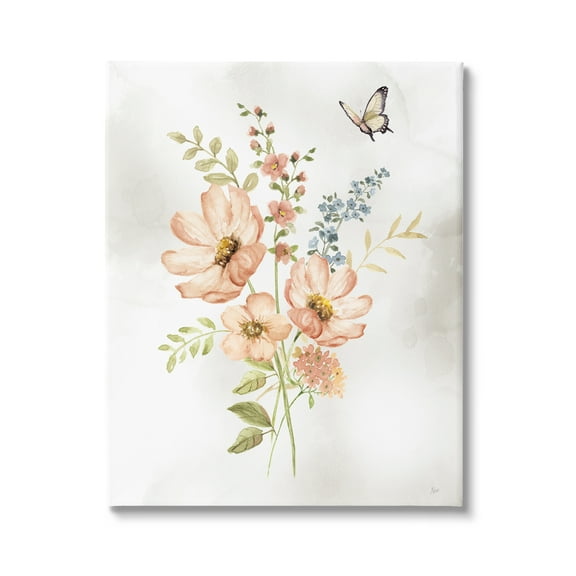 Stupell Industries Pink Daisies & Butterfly Botanical & Floral Painting Gallery Wrapped Canvas Art Print Wall Art, 16 x 20