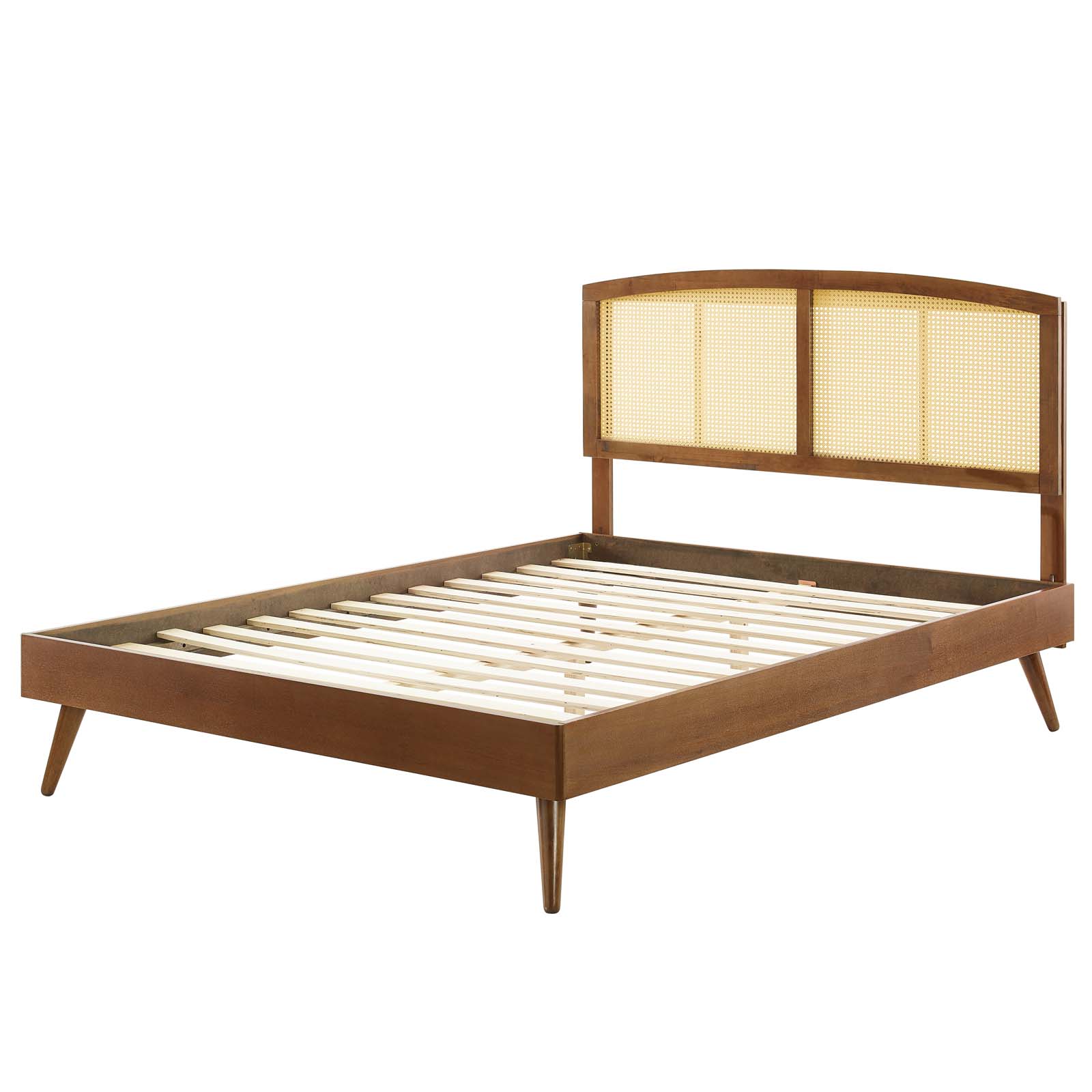 Platform Bed Frame, King Size, Wood, Brown Walnut, Modern Contemporary Urban Design, Bedroom Master Guest Suite