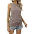thumbnail image 3 of Womens Ruched Tank Tops Crewneck Sleeveless Shirts Slim Fitted Top Dressy Casual Summer Trendy Clothes 2025 Khaki XL, 3 of 8