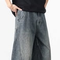 thumbnail image 5 of LODIENY Baggy Jeans for Men Wide Leg Hip Hop Elastic Waist Drawstring Trousers Stylish Loose Fit Denim Casual Streetwear Skateboard Pants with Pockets Dark Blue XL, 5 of 6