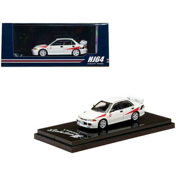 Mitsubishi Lancer RS Evolution III RHD Scortia White with Red Rally Stripes 1/64 Diecast Model Car by Hobby Japan