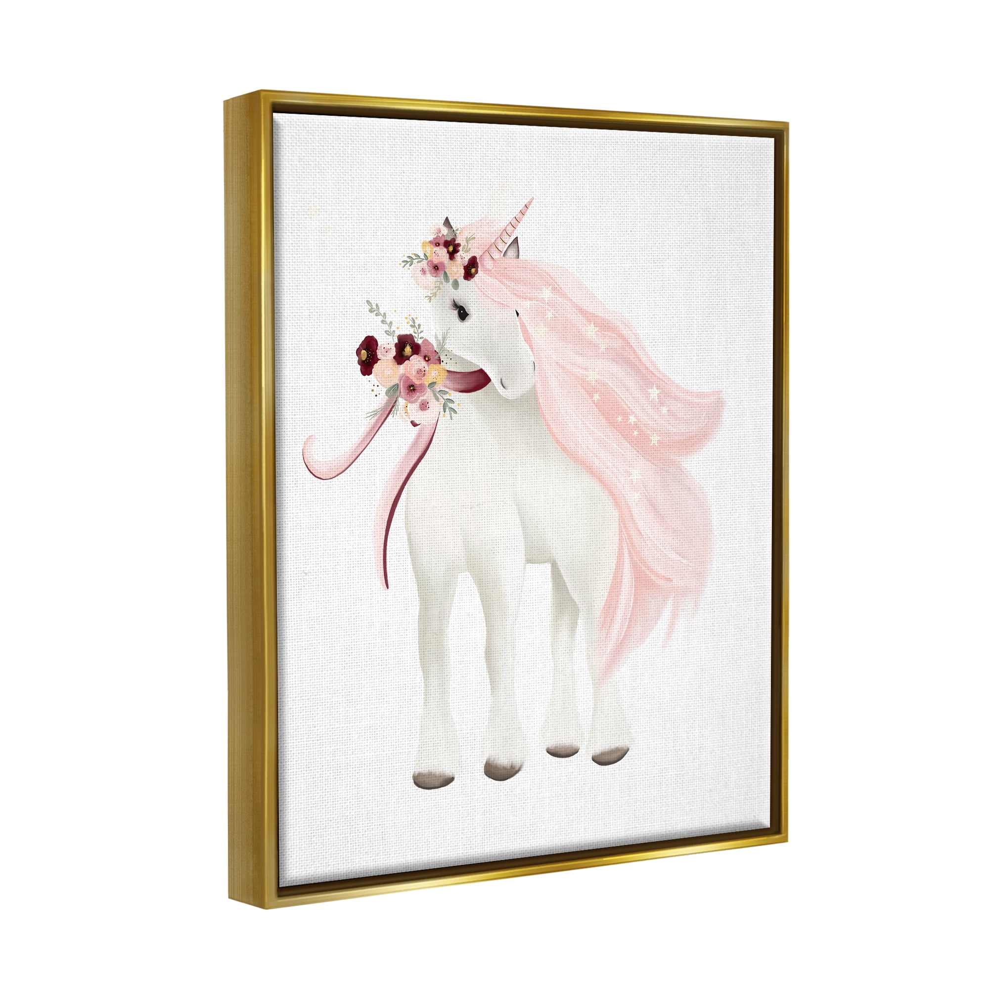 Stupell Industries Glam Pink Unicorn Fairy Tales & Fantasy Painting Gold Floater Framed Canvas Art Print Wall Art, 17 x 21