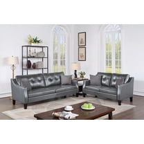 Modern Gray Gel Leatherette 2-Piece Sofa Set with Plush Cushions and Tufted Backrest