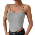 thumbnail image 3 of pbnbp Ribbed Tank Tops for Women Solid Spaghetti Strap Crew Neck Sleeveless Irregular Hem Corset Tops Casual Cropped Bustier, 3 of 4