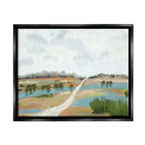 Stupell Industries Abstract Path Landscape Landscape Painting Black Floater Framed Canvas Art Print Wall Art, 21 x 17
