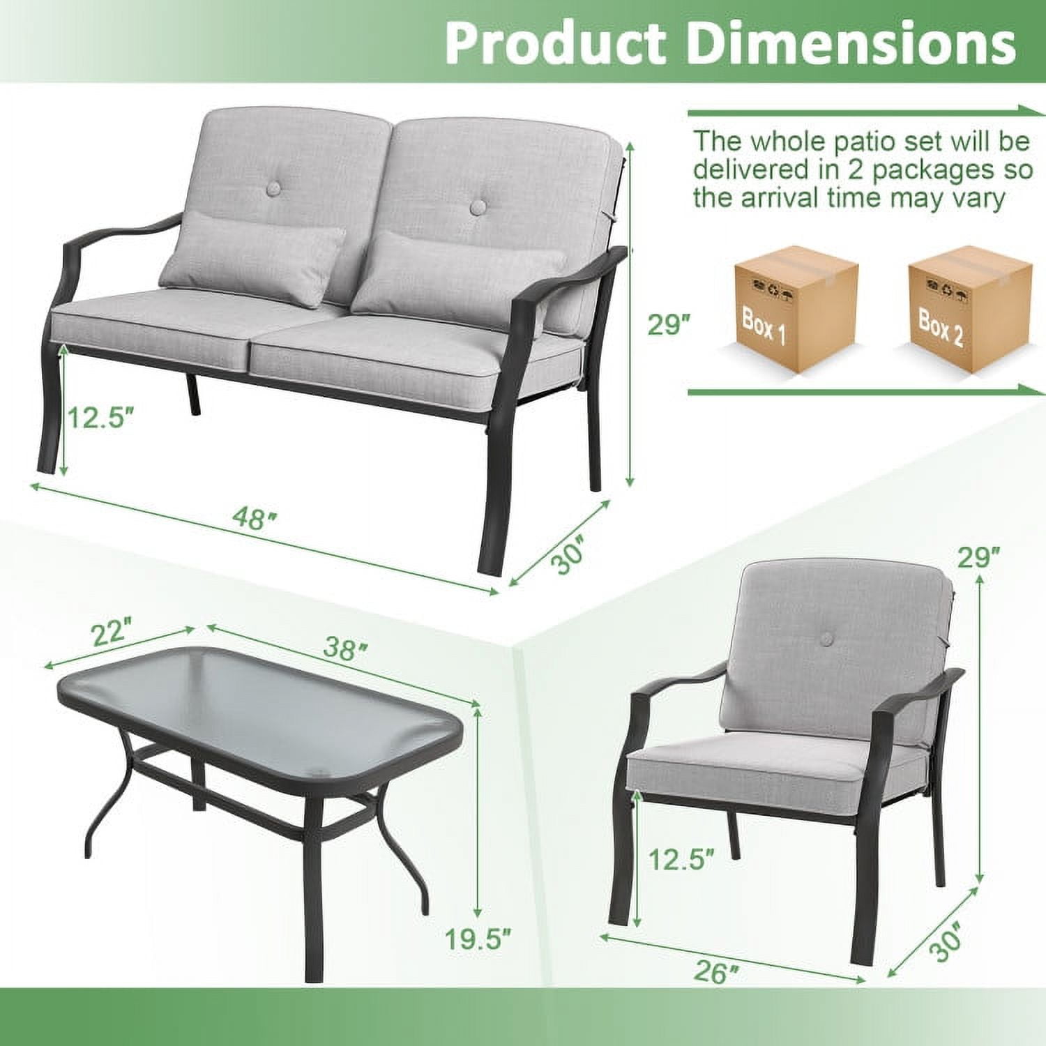 Aimee Lii 4 Pieces Outdoor Conversation Set with Seat Back Cushions and Waist Pillows, Patio Sectional Furniture Set, Gray Aimee Lii 4 Pieces Outdoor Conversation Set with Seat Back Cushions and Waist Pillows, Patio Sectional Furniture Set, Gray