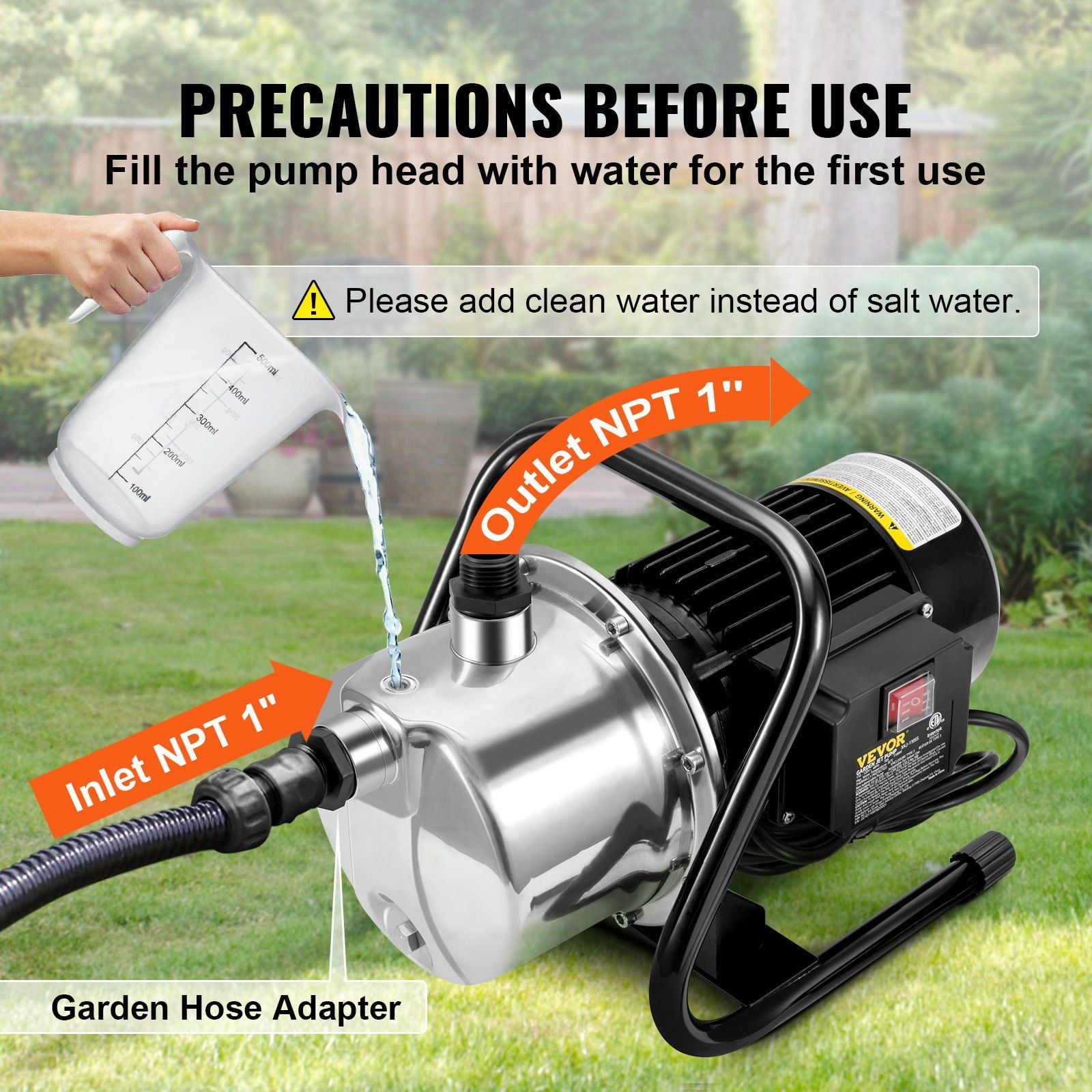 1.1HP Garden Jet Pump - 978GPH High Flow, 131ft Head, Portable for Shallow Wells