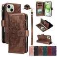 thumbnail image 1 of For iPhone 15 Plus Wallet Case, 9 Card Slots RFID Blocking Crossbody Leather Cover, Zipper Pocket, Detachable Wrist & Shoulder Strap, Magnetic Shockproof Protective Phone Case for Women,Brown, 1 of 11