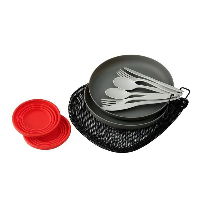 Ozark Trail 2 Person Table Set with Plastic Plates and Flatware, and Silicone Cups