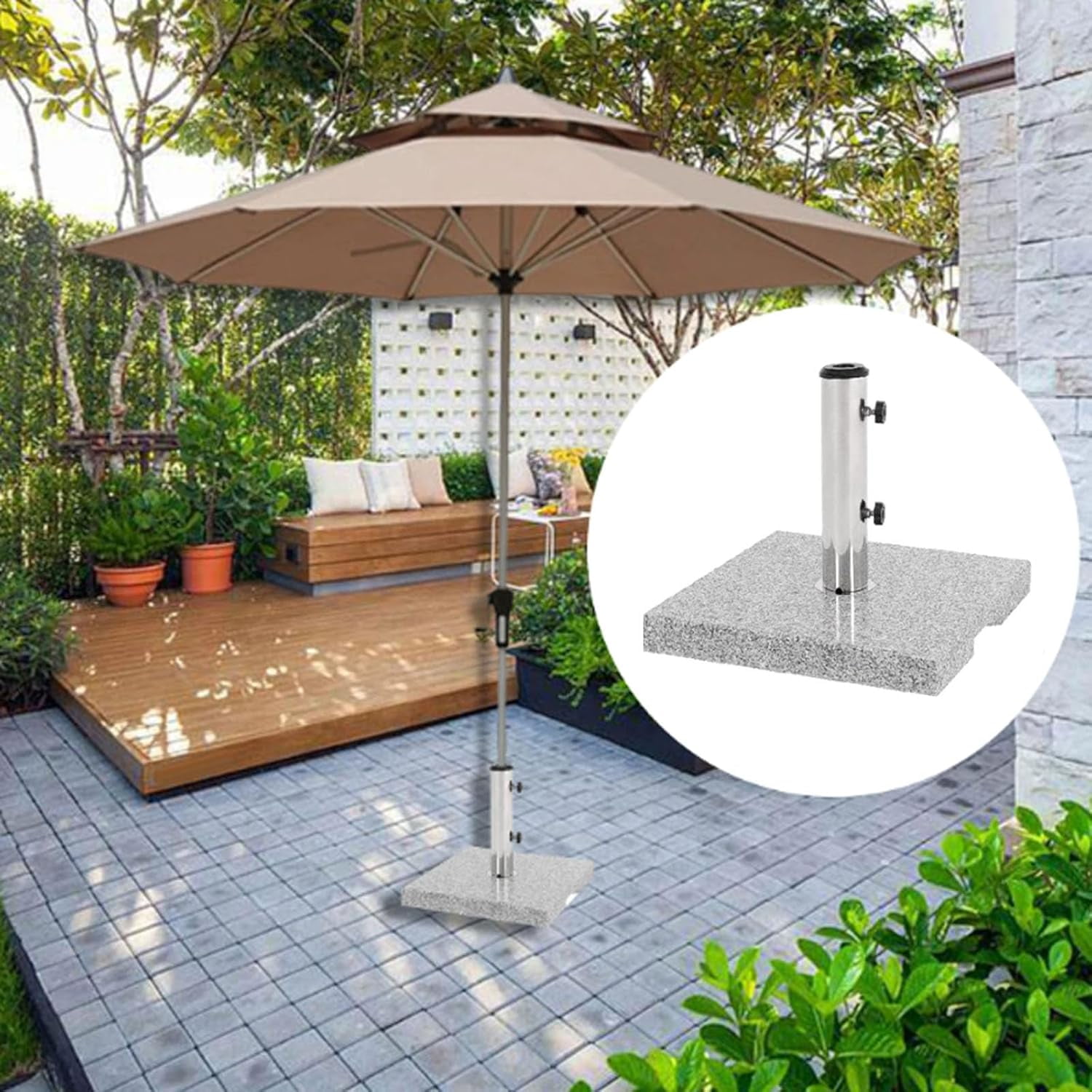 Patio Umbrella Stand Base,Deck Mount Umbrella Holder,Universal Parasol Standpipe with 3 Pieces  Reducing Ring,Umbrella Baser Standpipe for Granite, Cement Panel