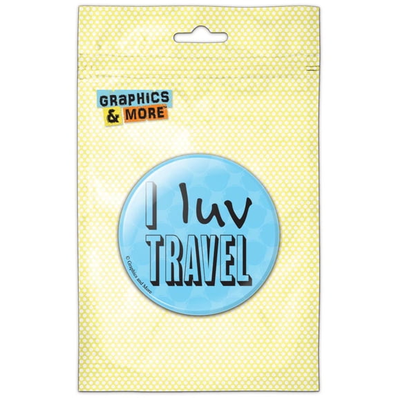 I Luv Love Travel Blue Pinback Button Pin Badge