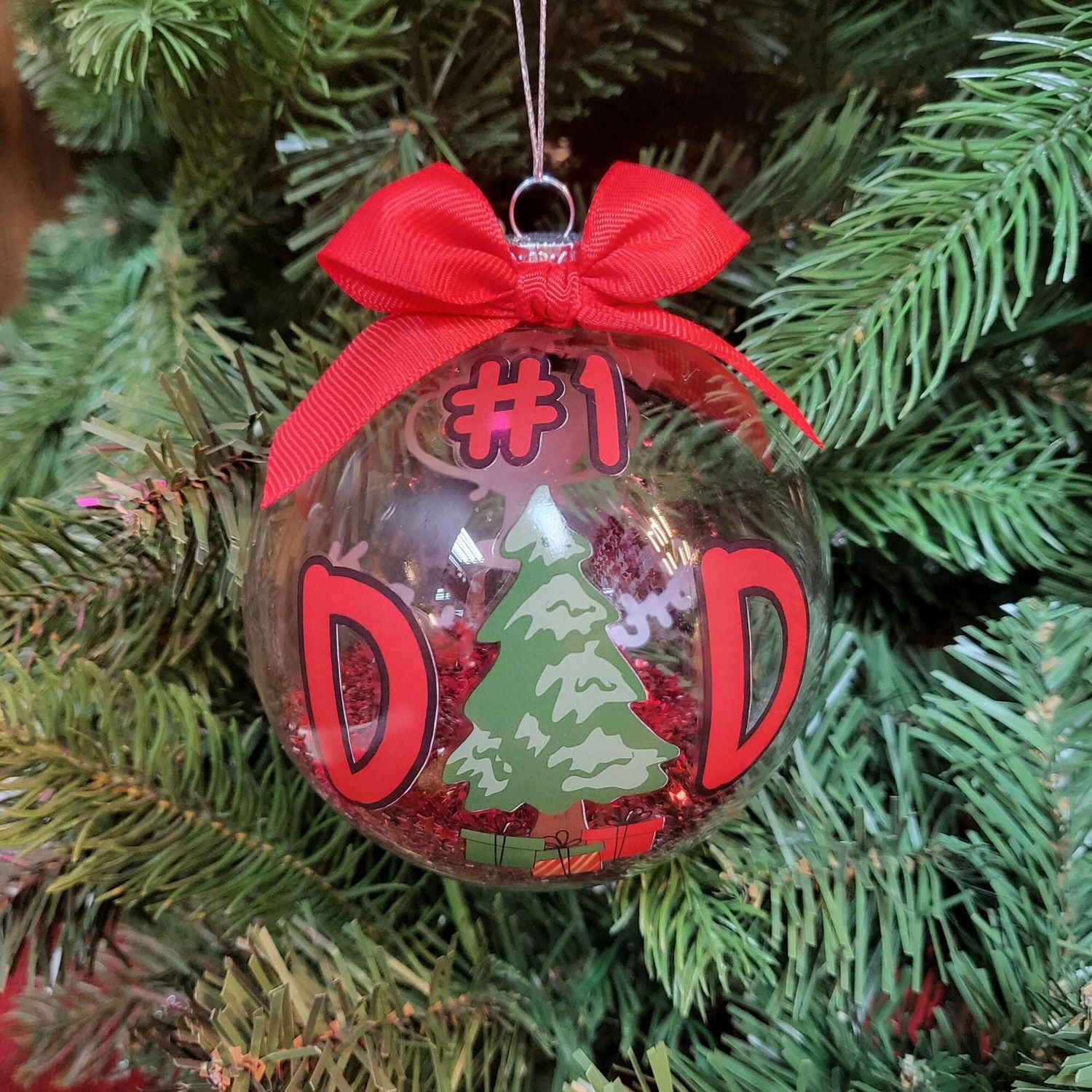 "#1 Dad" Collectible Christmas Glass Ball Ornament, 4 in, Holiday Time, "#1 Dad" Clear Collectible Glass Ball Ornament