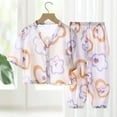 thumbnail image 2 of Tfken Girls Outfit Sets For Summer V Neck Short Sleeve Print Tops With Pants Set Casual Homewear Summer Kids Cute Outfit Purple Size 4-5 Years, 2 of 3