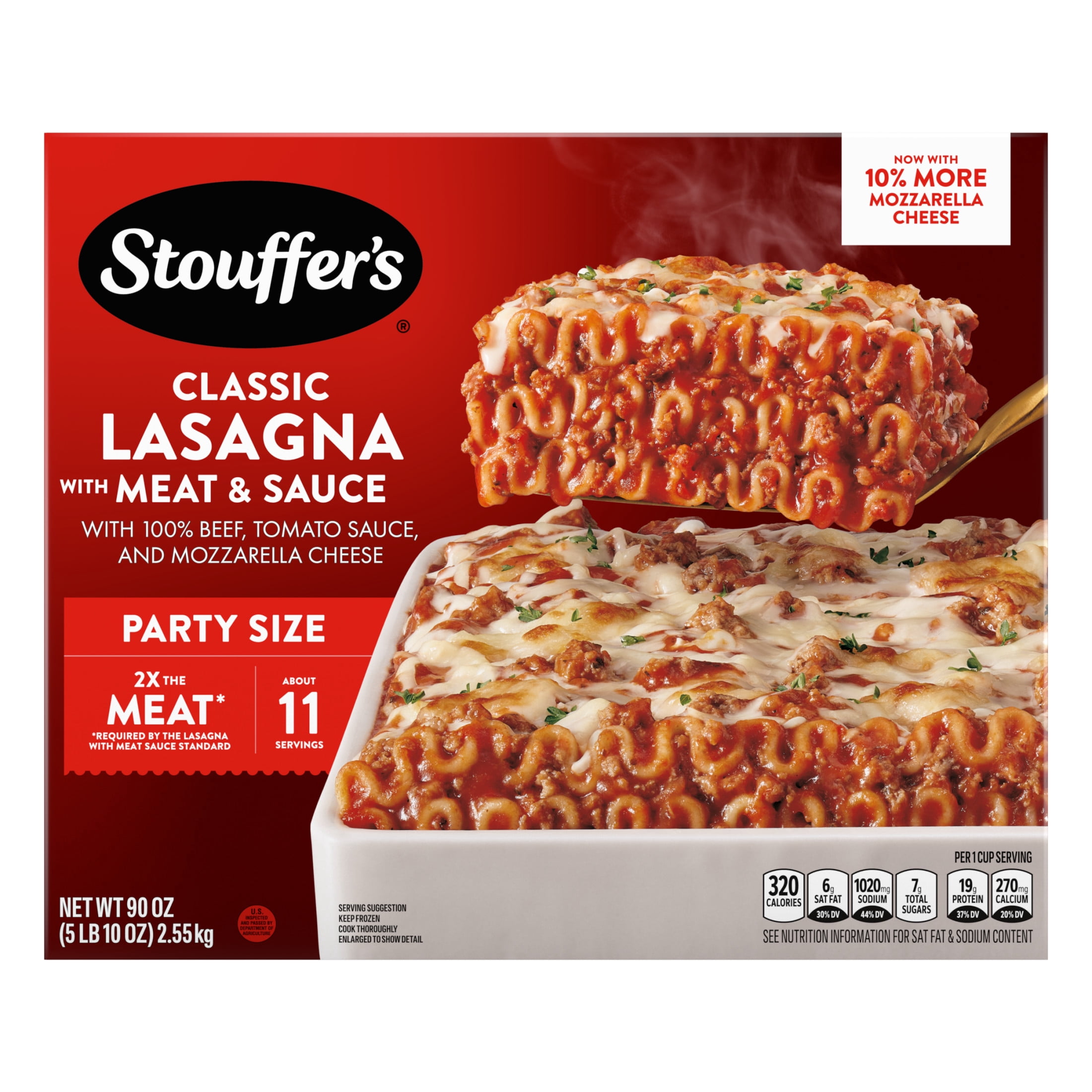 Stouffer's Classic Lasagna with Meat and Sauce, Party Size Pasta, Frozen Meals, 90 oz (Frozen)