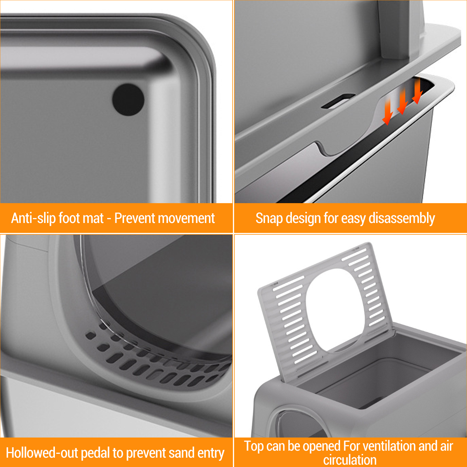 Extra Large Cat Litter Box - Stainless Steel Enclosed Tray with Dual Entry, 20L , 60x40x38cm