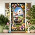 thumbnail image 4 of AZXY 35x71 Inch Easter Bunny Door Cover, Bunny with Egg Cart in Floral Frame Door Banner, Spring Farmhouse Porch Wall Hanging Decor for Easter Party, 4 of 6