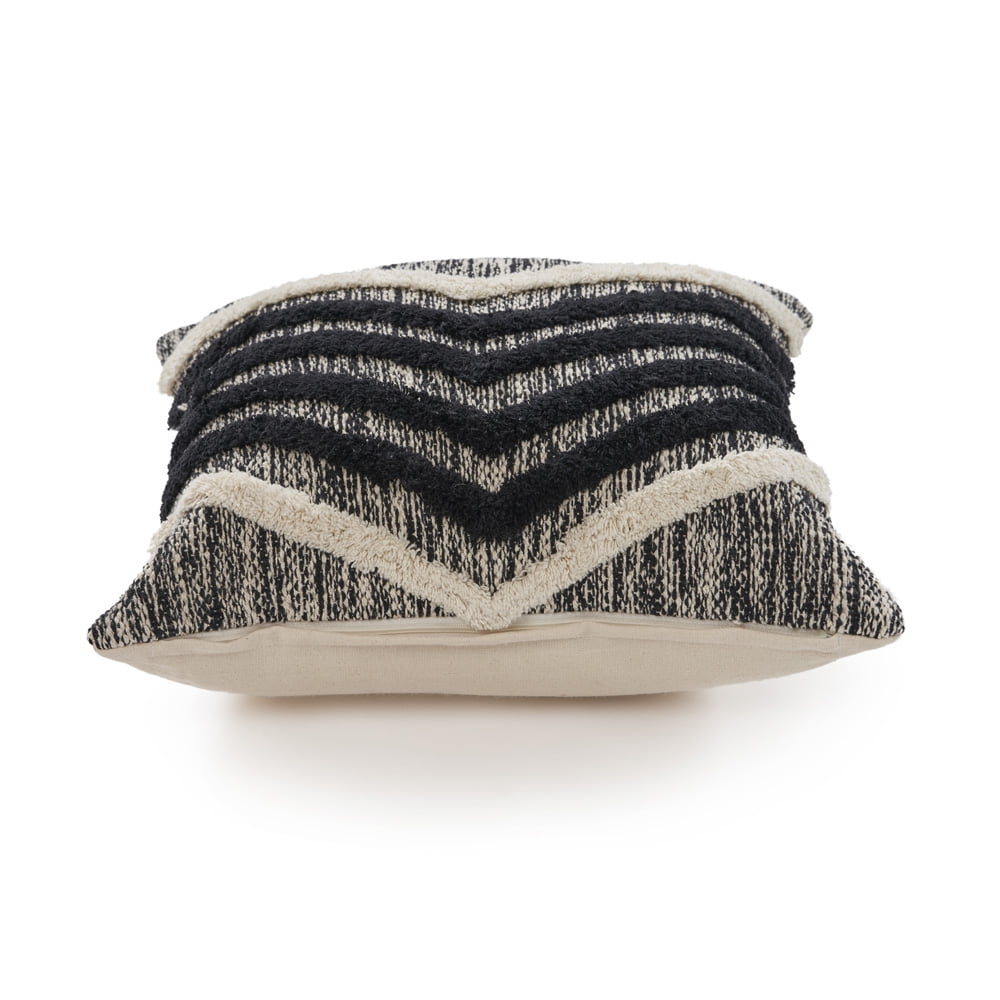 Ox Bay Faith 18" x 18" Black/Ivory Chevron Shag Cotton Adult Decorative Throw Pillow