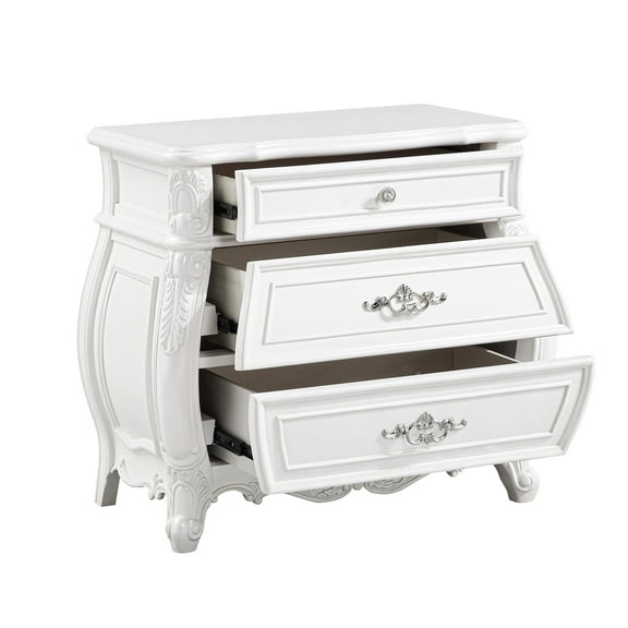 Opulence Traditional Style 3-Drawer Nightstand Made With Wood in Pearl White