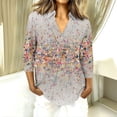 thumbnail image 2 of Women's 3/4 Sleeve V Neck Blouse Solid Color Work Casual Regular Collared Top with Button Closure for Office Business and Daily Casual Outfits, 2 of 7