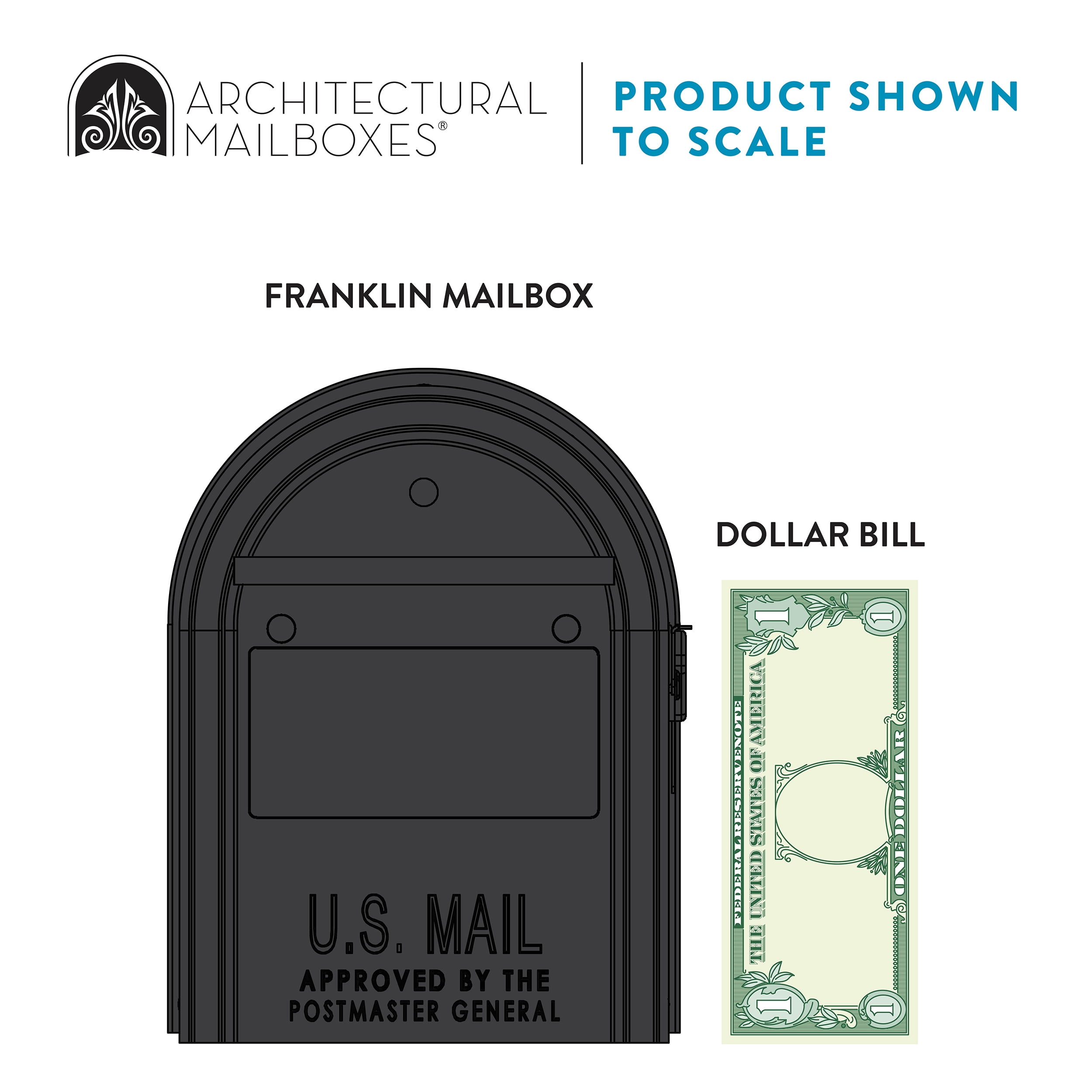 Architectural Mailboxes Franklin Galvanized Steel, Medium, Post-Mount Mailbox in Black