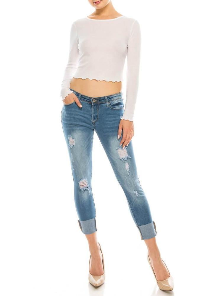 women's rolled up skinny jeans