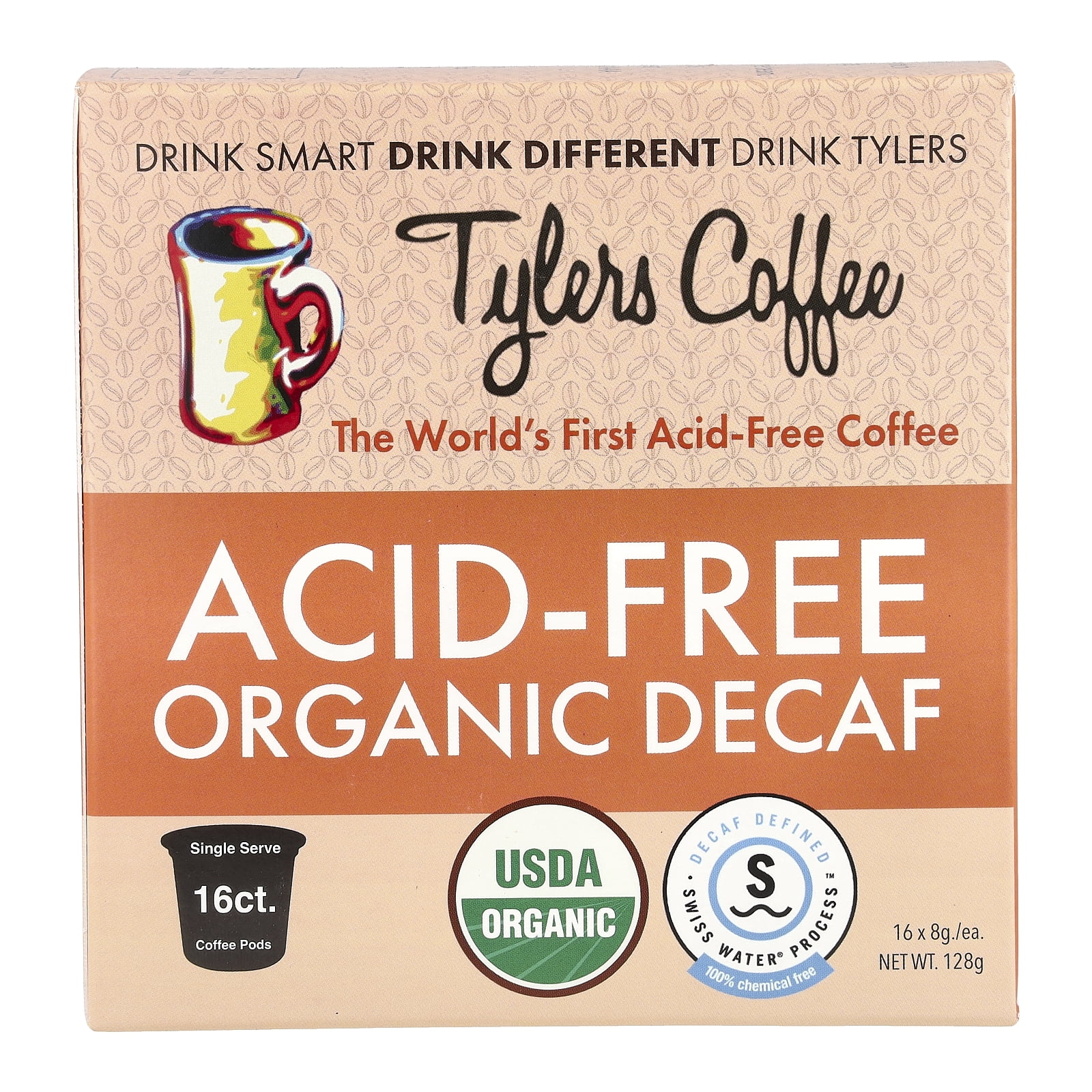 Tylers Coffees Acid-Free Organic Decaf 16 ct. Single Serve Cups