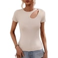 thumbnail image 1 of Top recortado para mujer, camisa recortada de manga corta ajustada a la moda de Color puro para uso diario, 1 of 8