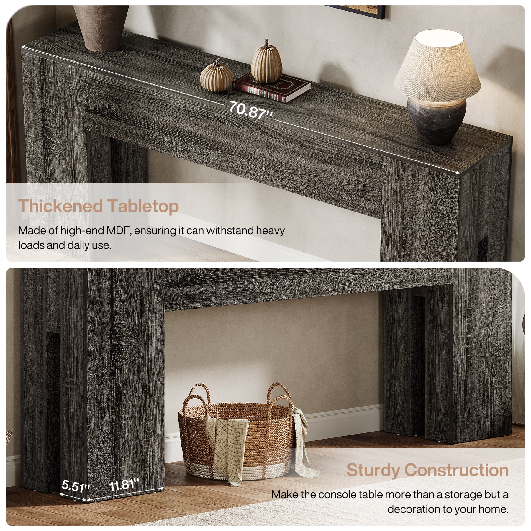 Tribesigns 71-inch Long Console Table for Entryway, Farmhouse Sofa Console Behind Couch, Entry Table for Hallway, Foyer, Living Room, Gray