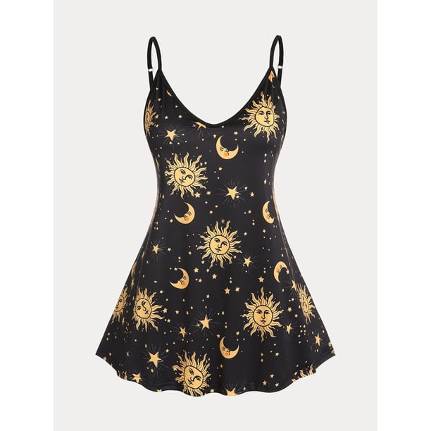 Tank Top de Talla Extra con Estampado de Luna y Sol Rosegal Camisetas sin mangas de talla grande