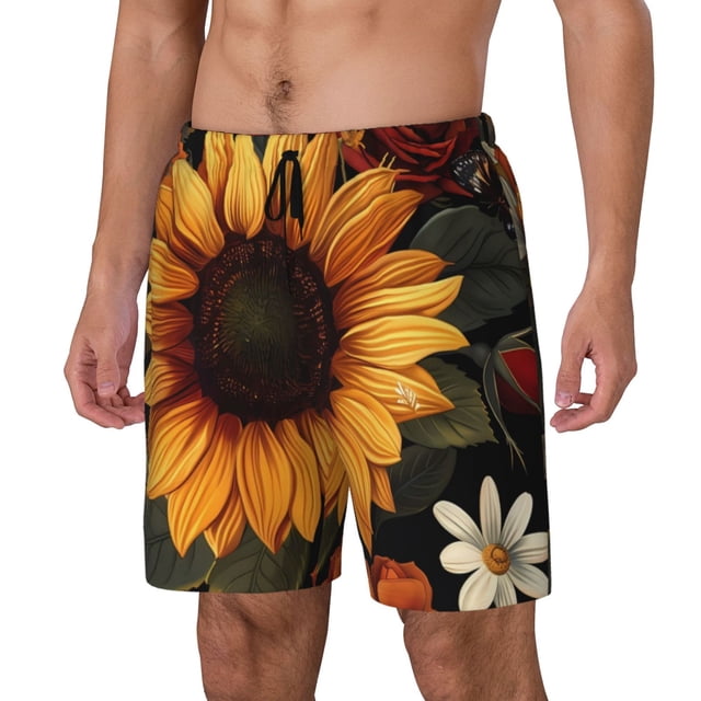 Balery Sunflower Floral Butterfly Bañador para hombre, shorts de playa de secado rápido con entrepierna y forro de compresión-Small