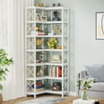 thumbnail image 3 of Tribesigns 7-Shelf Corner Bookshelf, Modern Bookcase Storage Display Rack for Living Room, White, 3 of 5
