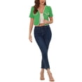 thumbnail image 2 of Unique Bargains Veste à Bordure Contrastée pour Femmes Col en V Manches Courtes Blazer de Travail Vert TP, 2 of 6