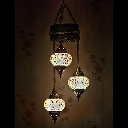 

LaModaHome 35+ Unique Colors 2020 Customizable Chandelier 3 Globes + Free 3 Bulbs Stunning Mosaic Turkish Lamp Moroccan Light US Tiffany Lighting Ceiling Hanging Pendant Fixture Large Hardwired