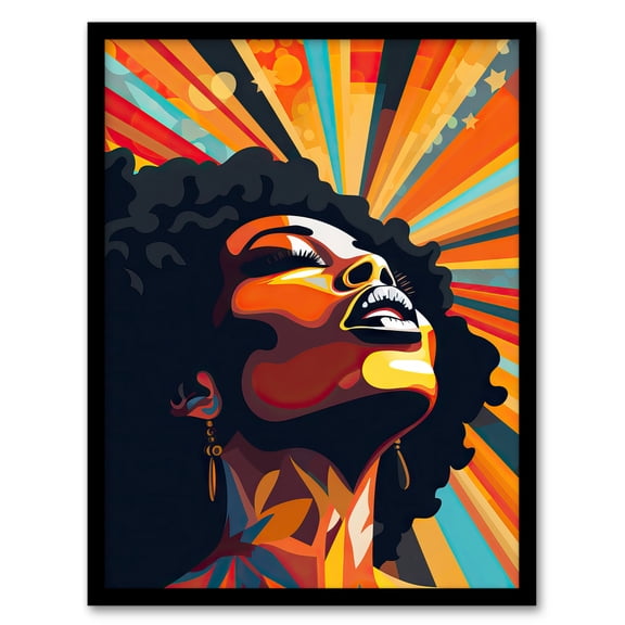 Artwork Of Black Woman Announcing She Is Strong Starburst Art Print Framed Poster Wall Decor 12x16 inch