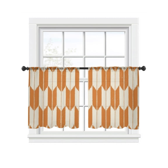 Orange Beige Arrow Sheer Curtains for Living Room Bedroom, Abstract Japanese Orange Beige Arrow Light Filtering Sheer Curtains, Rod Pocket Voile Window Drapes, 2 Panels Set 52"x 54"