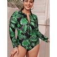 thumbnail image 1 of BeautyIn Women Plus Size Rash Guard One Piece Swimsuit Long Sleeve Zipper Floral Bathing Suit, 1 of 5