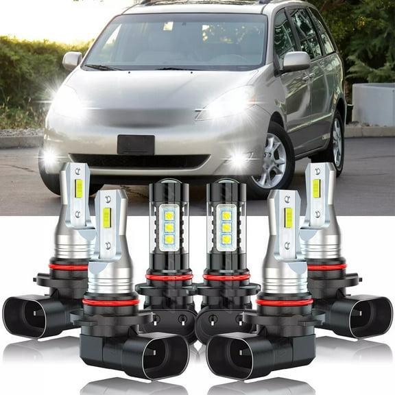 For Toyota Sienna 2006-2010 LED Headlight High Low Beam Fog Light Bulbs Kit 6000K Pure White 6x