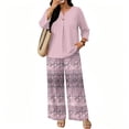 thumbnail image 5 of 2 Piece Lounge Set Women Vacation Dressy Outfits 3/4 Sleeve V Neck T Shirt & Wide Leg Pants Sets Cozy Cruise Clothes, 5 of 6