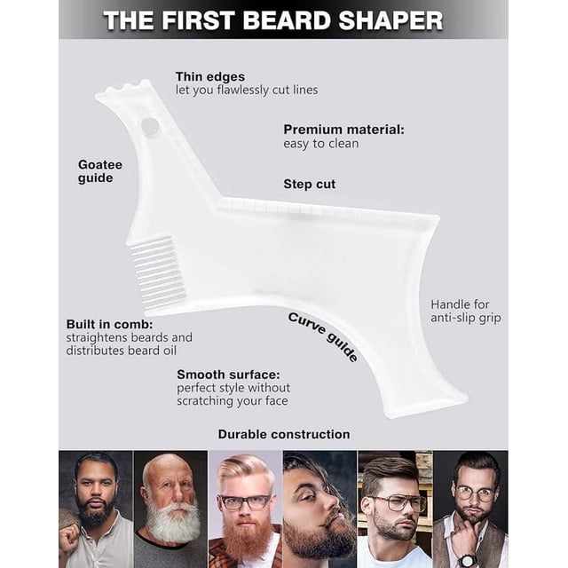 Beard Shaping & Styling Tool With Comb for Perfect line up & Edging For Men's Jaw Cheek/Neck Line, Symmetric/Curve/Step Cut Works with Any Beard Razor Electric Trimmers or Clippers (Clear-1pcs)