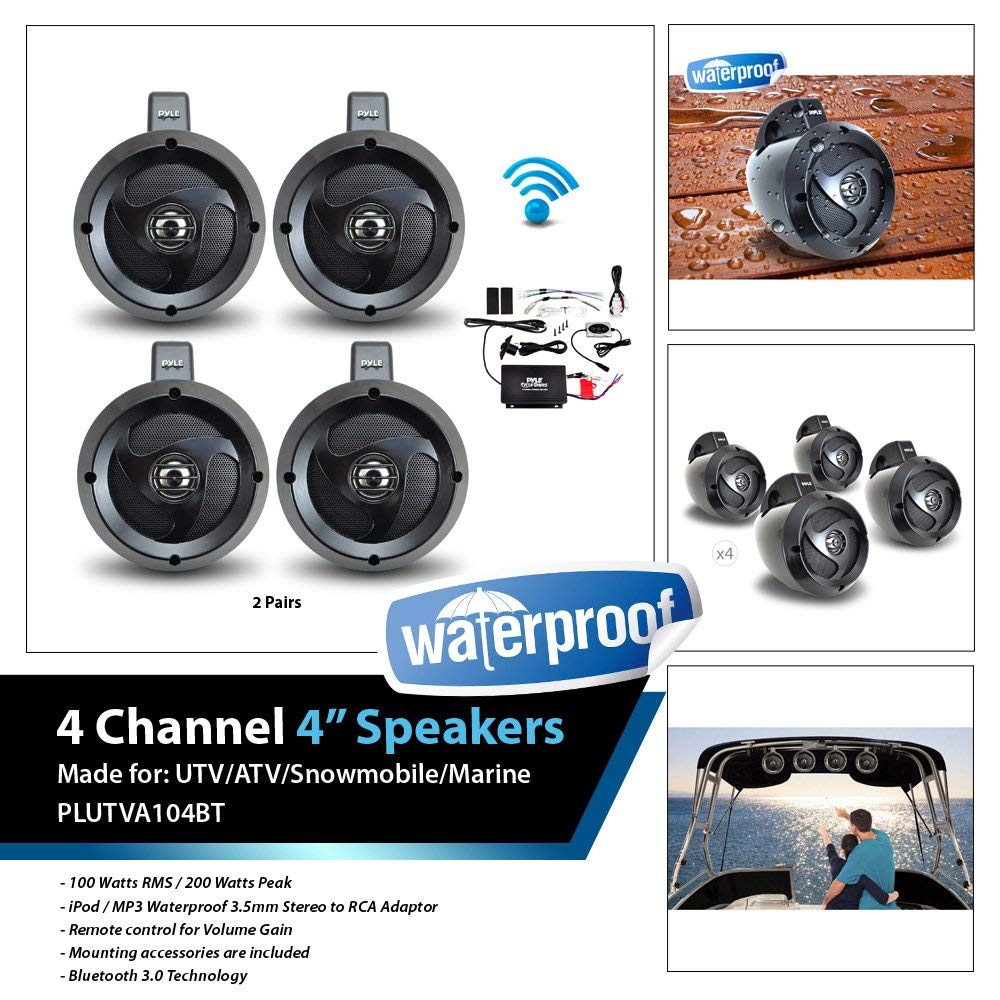 Pyle 4 Channel Bluetooth Wakeboard 4'' UTV/ATV/Boat Speaker System | PLUTVA104BT - image 2 of 6