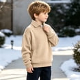 thumbnail image 6 of DJDLJWCJ Big Boys Lapel Sweatshirt Half Zip Long Sleeve polo Shirt Solid Color Loose Fit Pullover Tops Beige Size 5T, 6 of 10