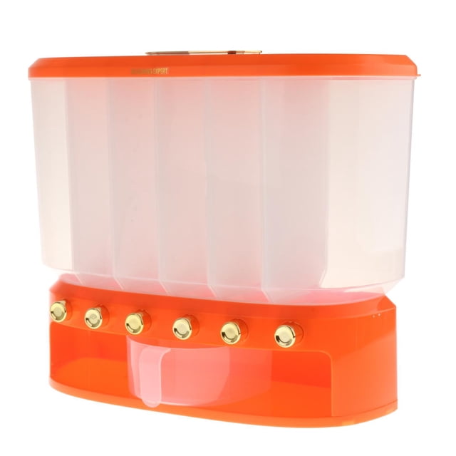 Cubo separador de arroz de gran capacidad, 6 rejillas con tapas, dispensador hermético de cereales naranja