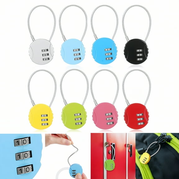 8 Pack Travel Essential Combination Lock, Locker Lock, 3 Digit Combo Luggage Number Cable Padlock
