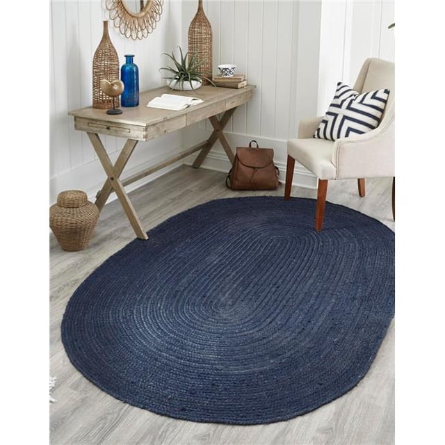 Unique Loom 3153093 5 x 8 ft. Dhaka Oval Hand Braided Jute Rug, Navy Blue